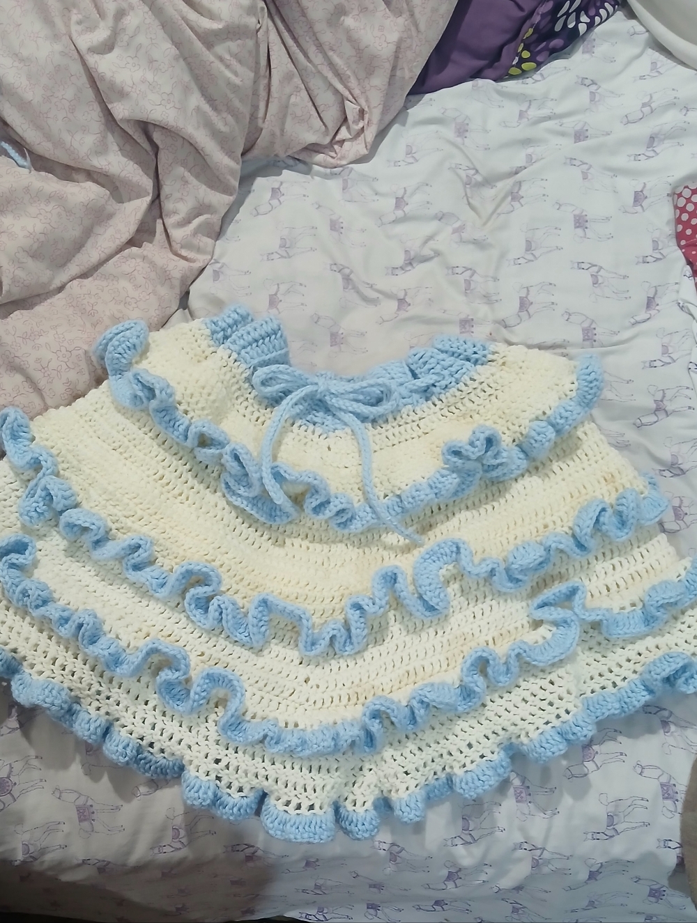 Handmade Cream and Baby Blue Crochet Skirt